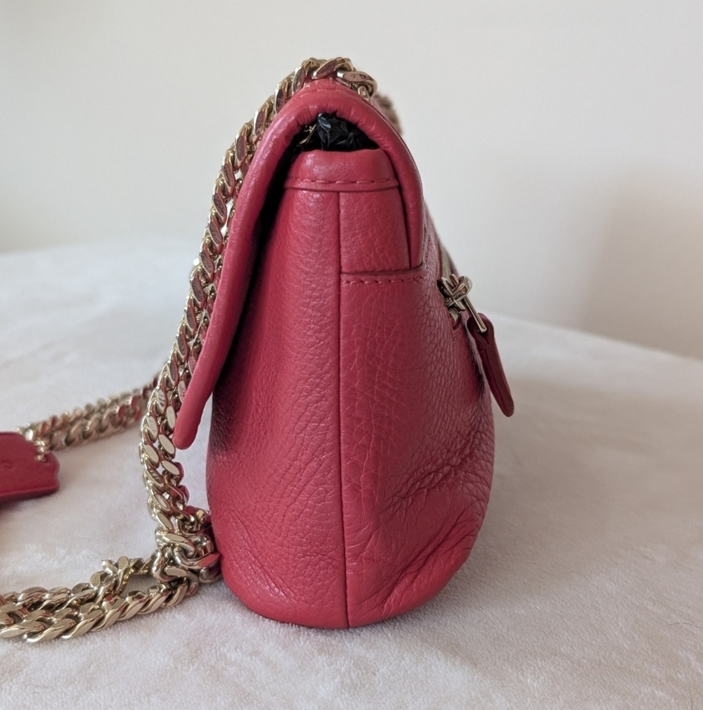 Coach Madison Pebbled Leather Gold Tone Chain Strap Crossbody Purse Cardinal Red - Picture 9 of 15